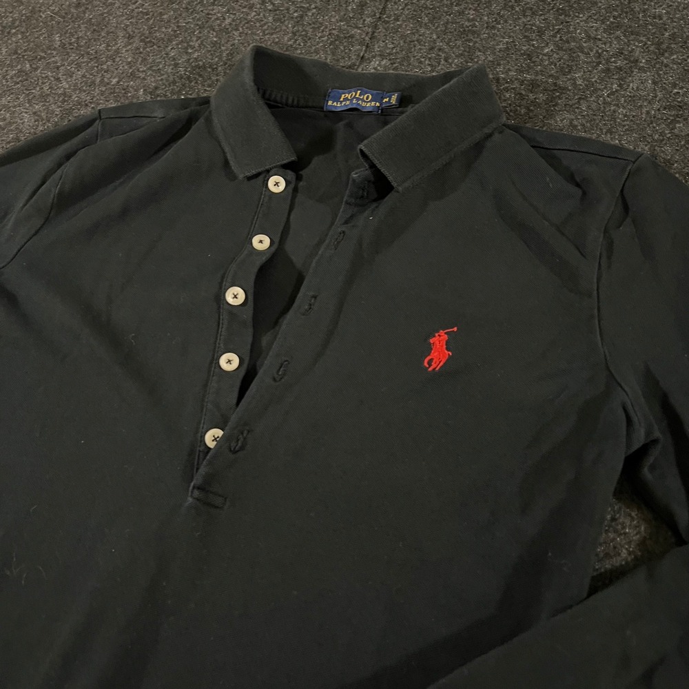 Polo Ralph Lauren Long Sleeve Polo Womens Medium Black Red Pony Logo Classic